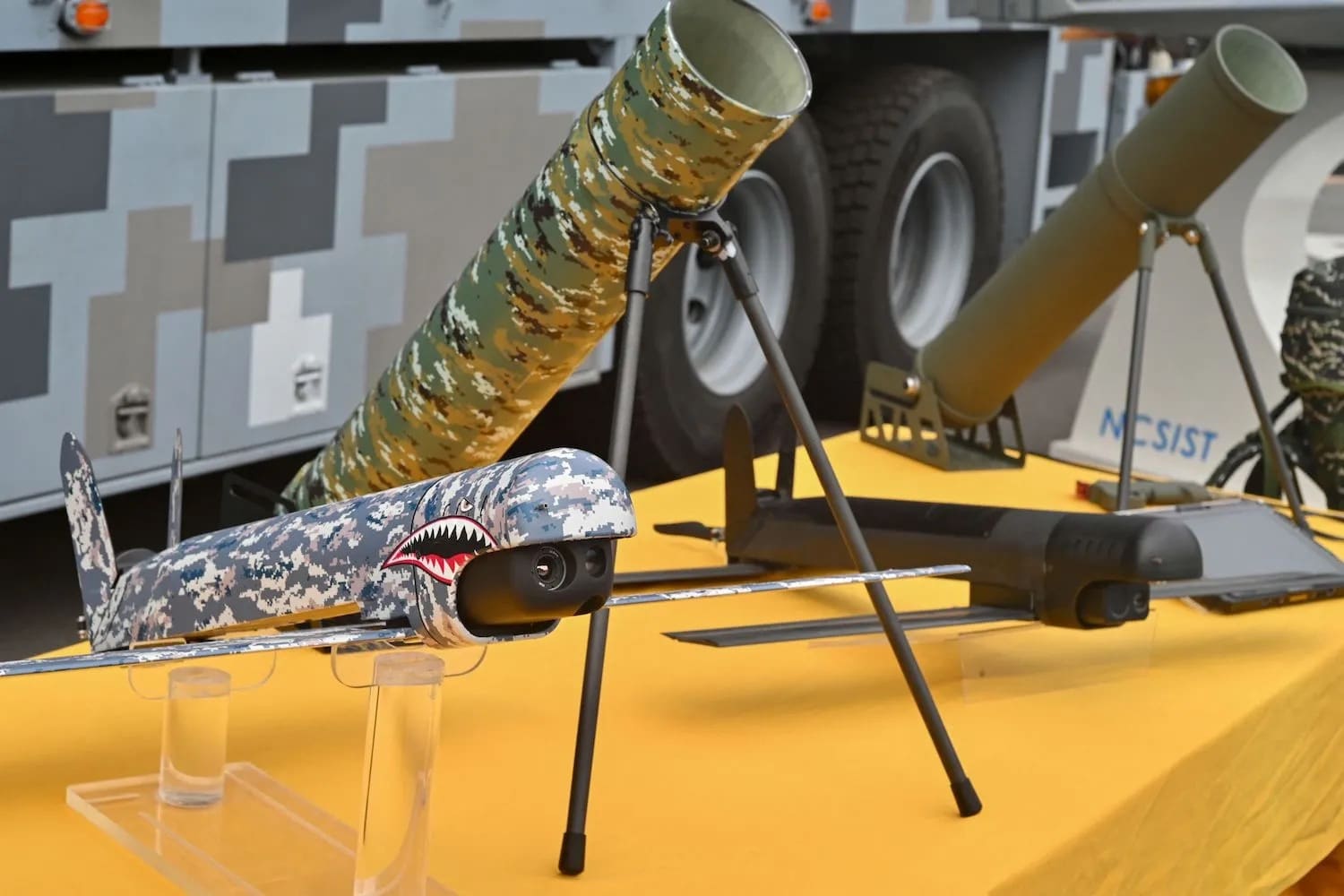 During A Media Tour At The National Chung-Shan Institute Of Science And Technology In Taichung, Taiwan, A Drone Manufactured Locally Was Showcased On March 14, 2023.