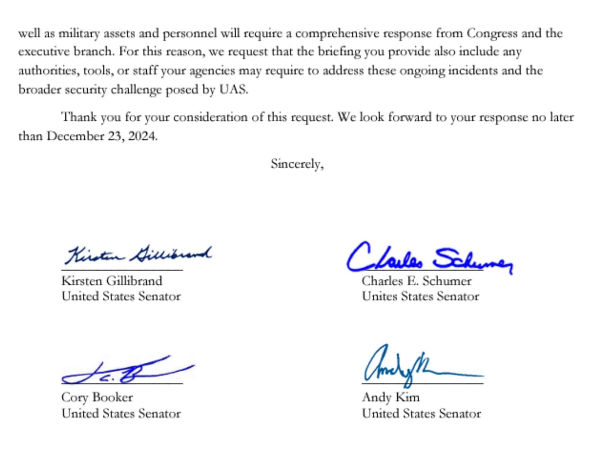 Senators Demand Federal Response To Mysterious Drone Activity Over Ny And Nj