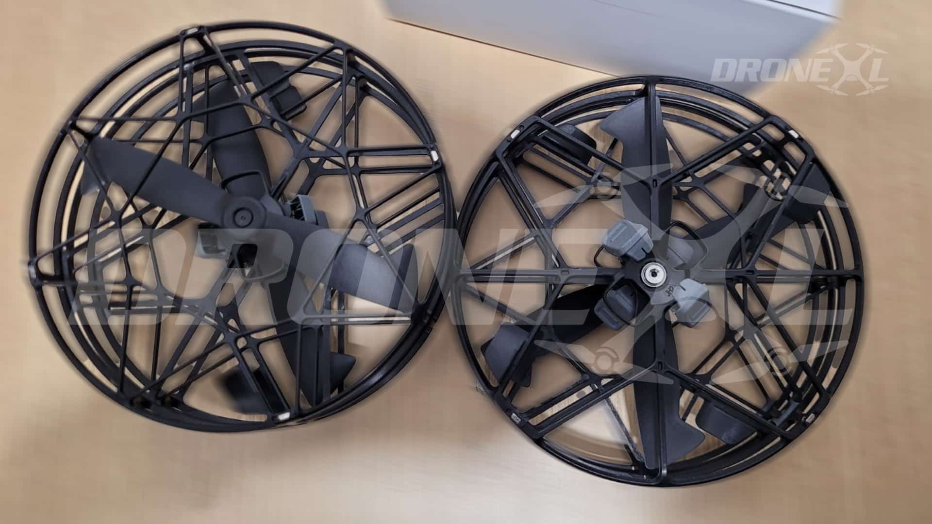 DJI Mini 5 Pro leaked close up showing new type of click on propeller guard directly caged around the low noise propellor.