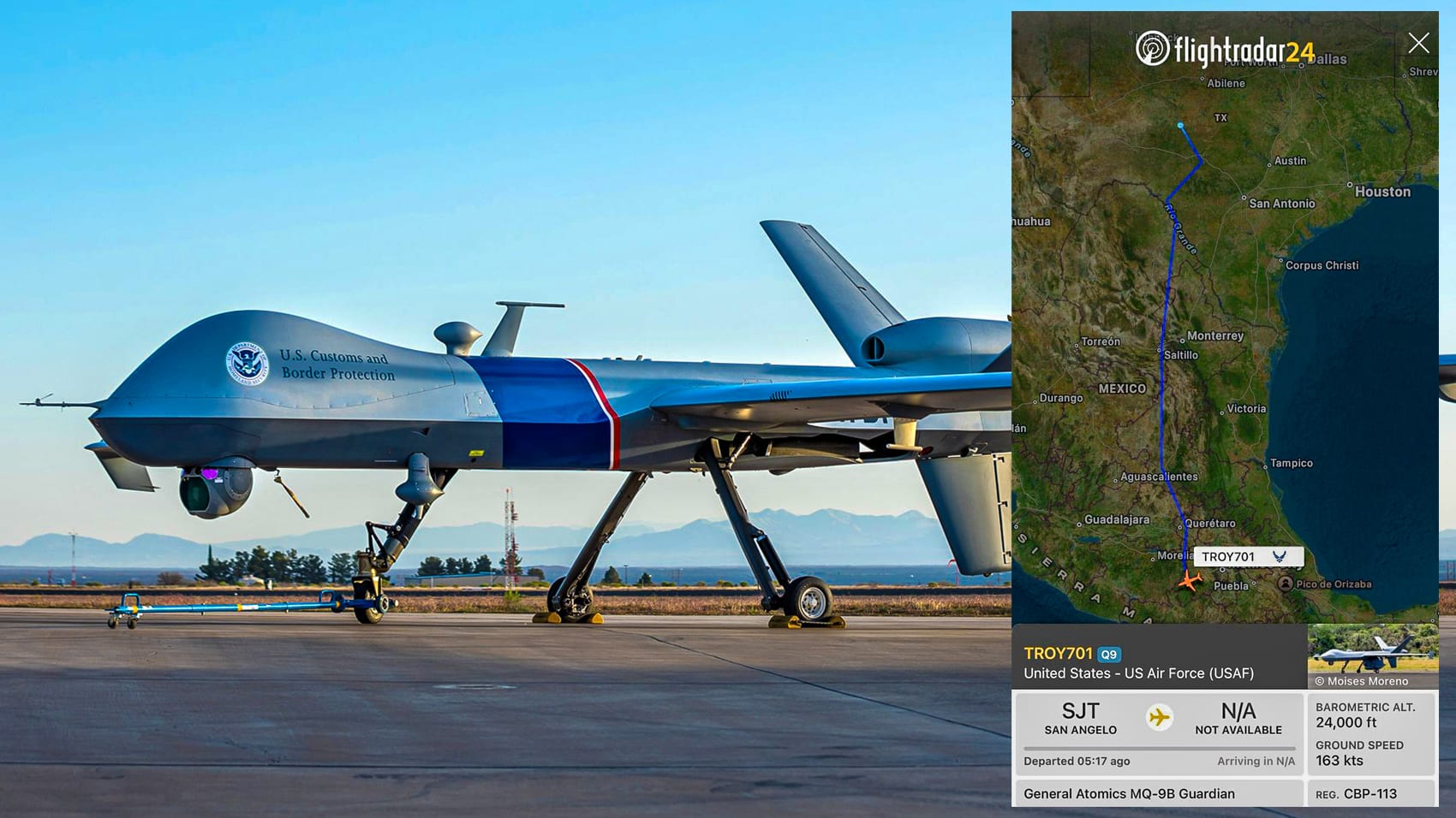 Mq-9 Guardian Drone Uav Uas Mexico Usa Custom Border Patrol Cbp Cartel