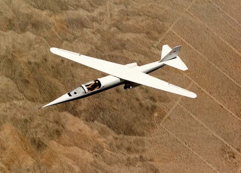 Ad-1 Oblique Wing Research Aircraft In Flight At Its Maximum 60-Degree Wing Sweep During One Of 79 Test Flights Conducted At Nasa Dryden (1979–1982). Credit: Nasa.