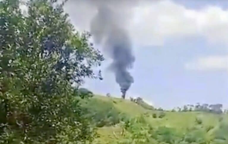 Credited To Antioquia’s Provincial Governor, Andrés Julián Rendón: A Frame From A Video He Shared On X Shows Smoke Billowing From The Crash Site Of A Colombian Police Helicopter.