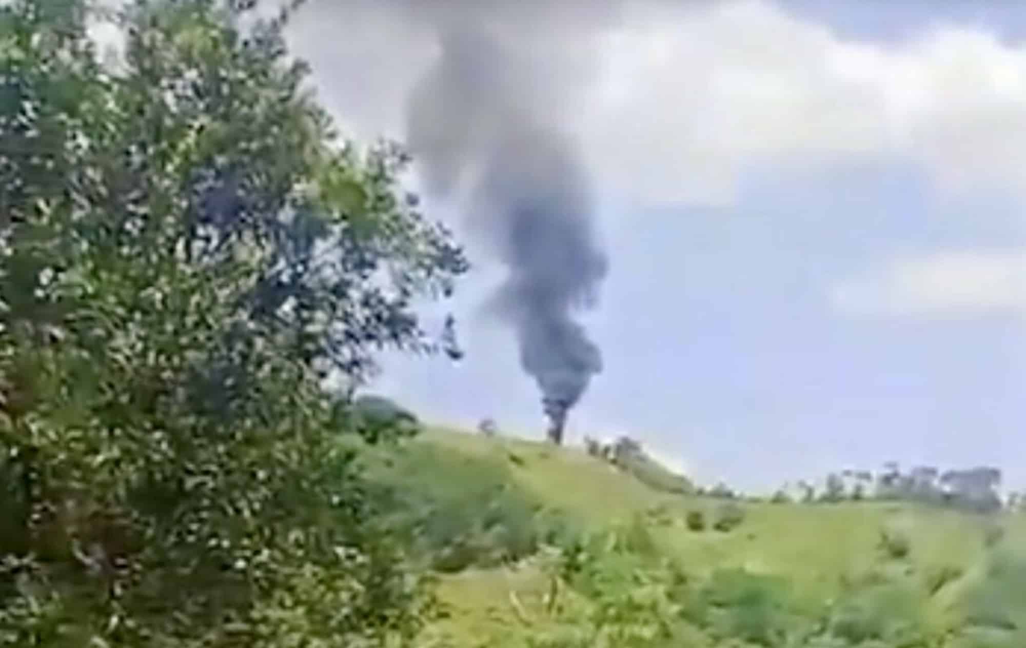 Credited To Antioquia’s Provincial Governor, Andrés Julián Rendón: A Frame From A Video He Shared On X Shows Smoke Billowing From The Crash Site Of A Colombian Police Helicopter.