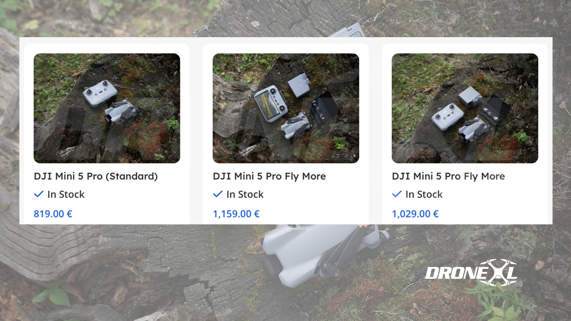 DJI Mini 5 Pro webshop listing confirming final European pricing.
