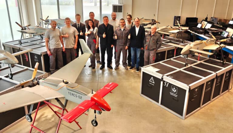 Bulgarian Engineers And Project Partners Stand With Multiple Teres-02 Reconnaissance Drones Prepared For Delivery To The Bulgarian Land Forces.