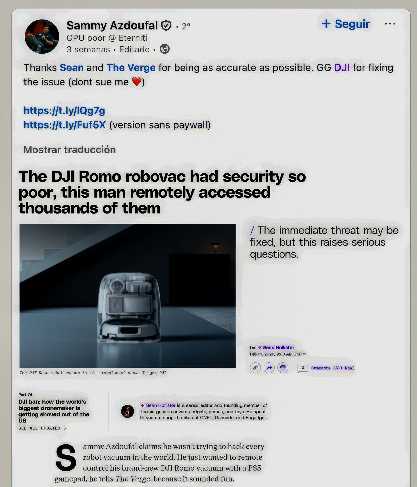 Sammy Hacked 7,000 Romo Vacuums. Dji Paid Him