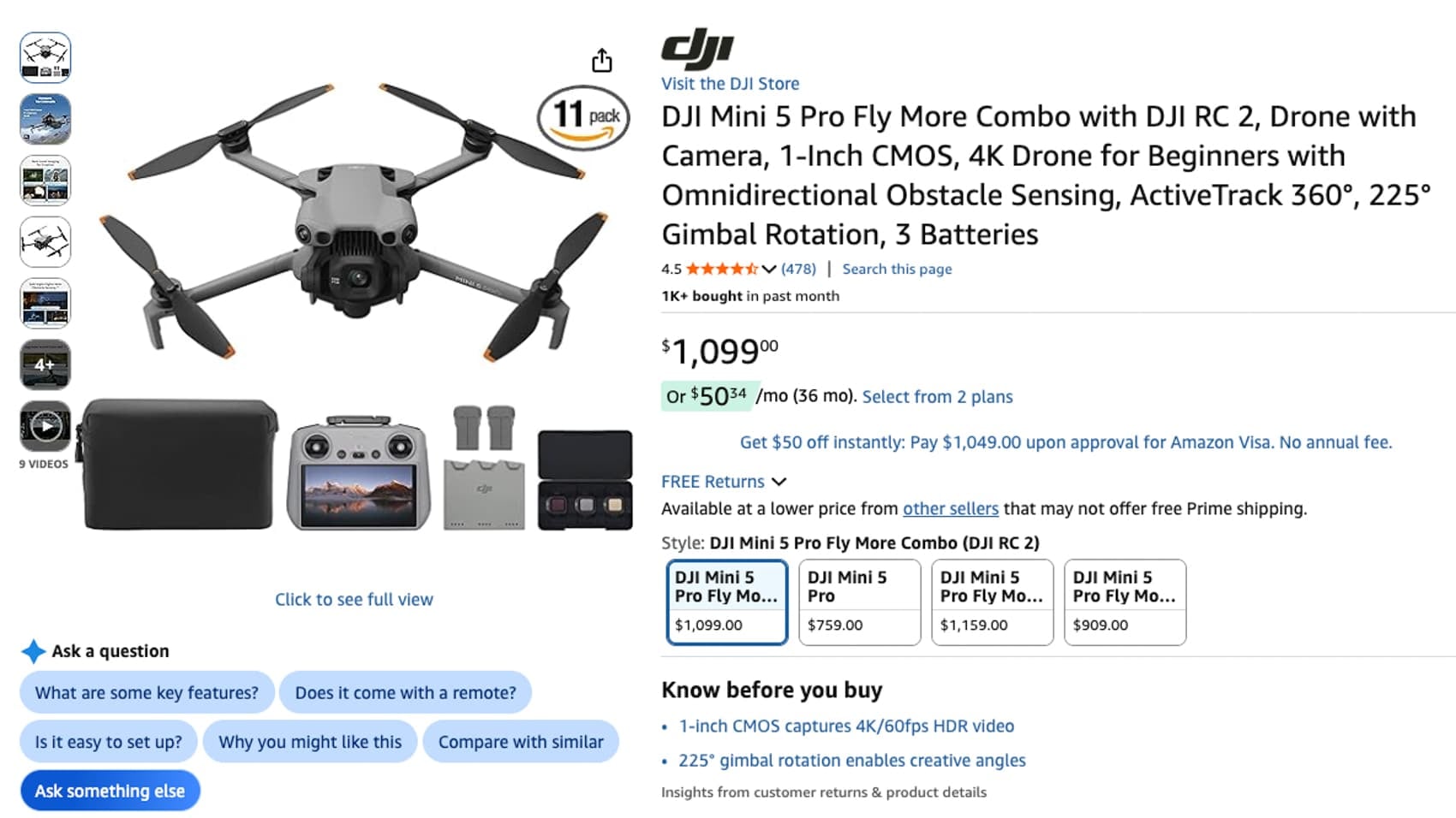 Dji Mini 5 Pro Fly More Combo Drops To $1,099 On Amazon